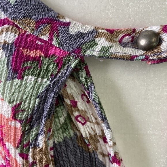 Umgee Floral Key Hole 3/4 Bell Sleeve Flowy Mini Swing Dress Trapeze Cut Guaze - Picture 7 of 16